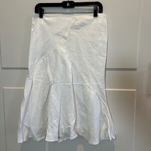 Larry Levine SPT White Linen Blend Midi Skirt Flared Hem Women's Size 10